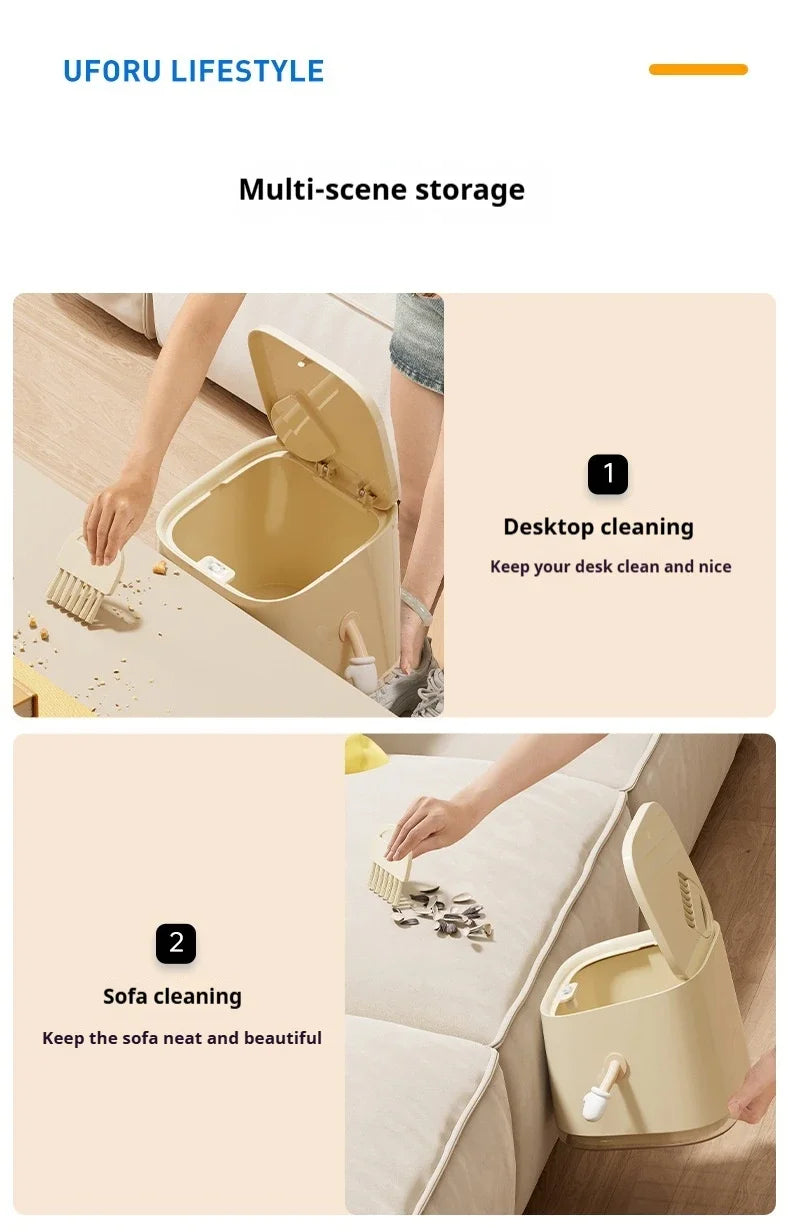 1pcs Desktop Mini Trash Can Press To Open The Cover Plastic Trash Can Household Living Room Bedroom Rubbish Storage Bucket