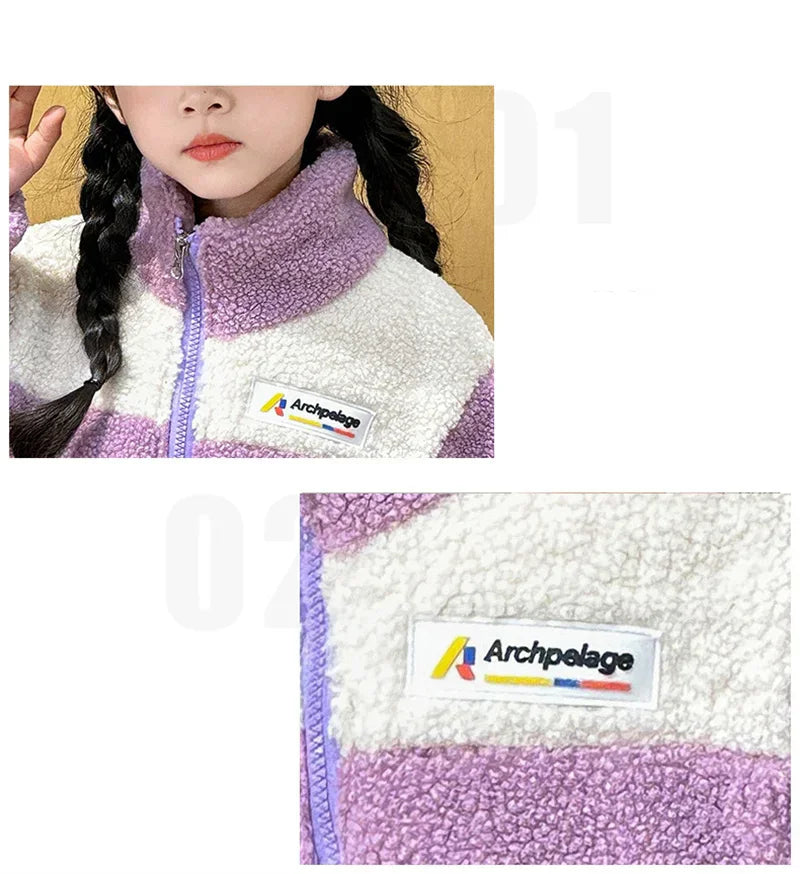 LambWool Warm Jackets For Girls Children Autumn Winter Outerwear Kids Plus Velvet Coats New Teenager Fashion Padded Clothing