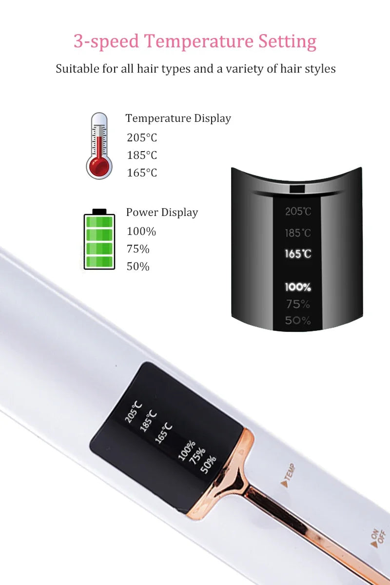 Portable Wireless Hair Straightener With Power Bank Function Rechargeable Hair Straightening Curling Flat Iron For Home Travel