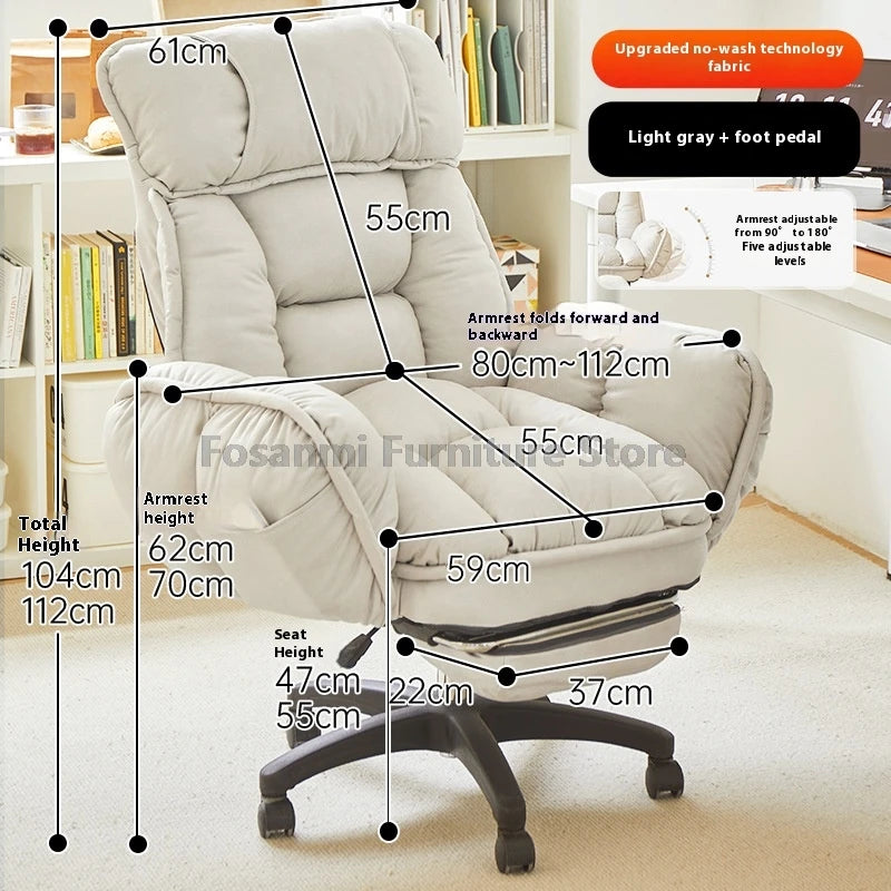 High-Back Gaming Recliner Chair Home Office Comfort Soft Desk Chair Ergonomic Wide Seat Computer Chairs with Adjustable Armrests
