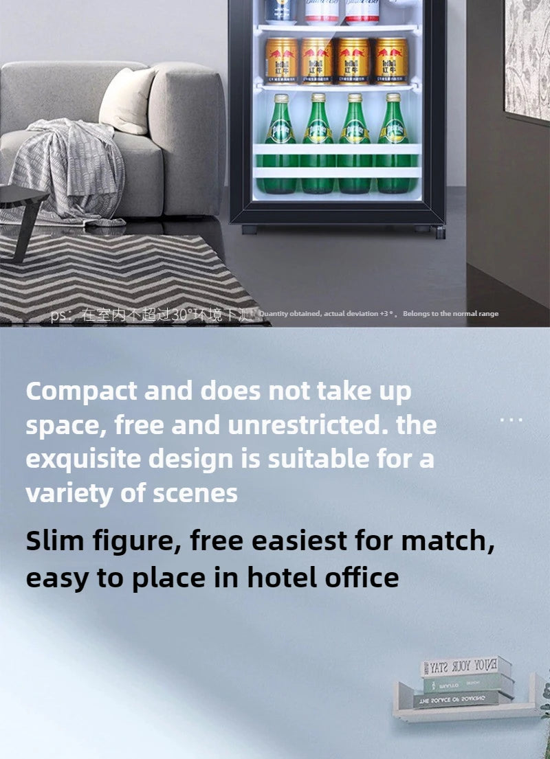 Single Refrigerated Ice Bar Hotel Use Small Freezer Transparent Door Refrigerator Wine Cabinet Silent Hotel Small Refrigerator