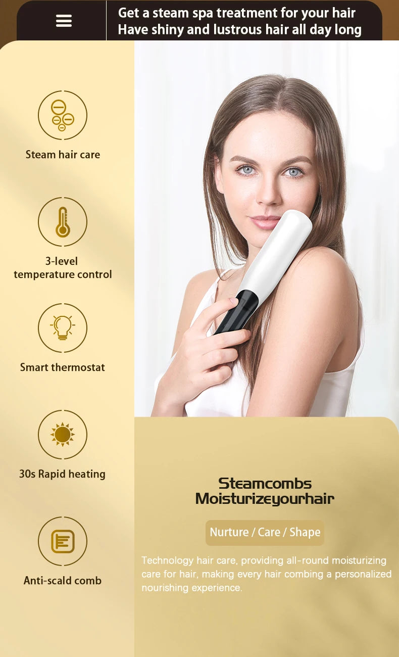 Hot Sale PTC Heating Smart Steam Hair Straightener Brush Smoothing Flat Iron Curly Hair Straightening Comb Electric Hair Brushes