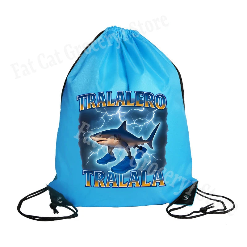 Tralalero Tralala Drawstring Backpack Tungtung Sahur Brainrot Kids Cartoon Travel Shoulders Bag New Outdoor Sport Rucksack Gift