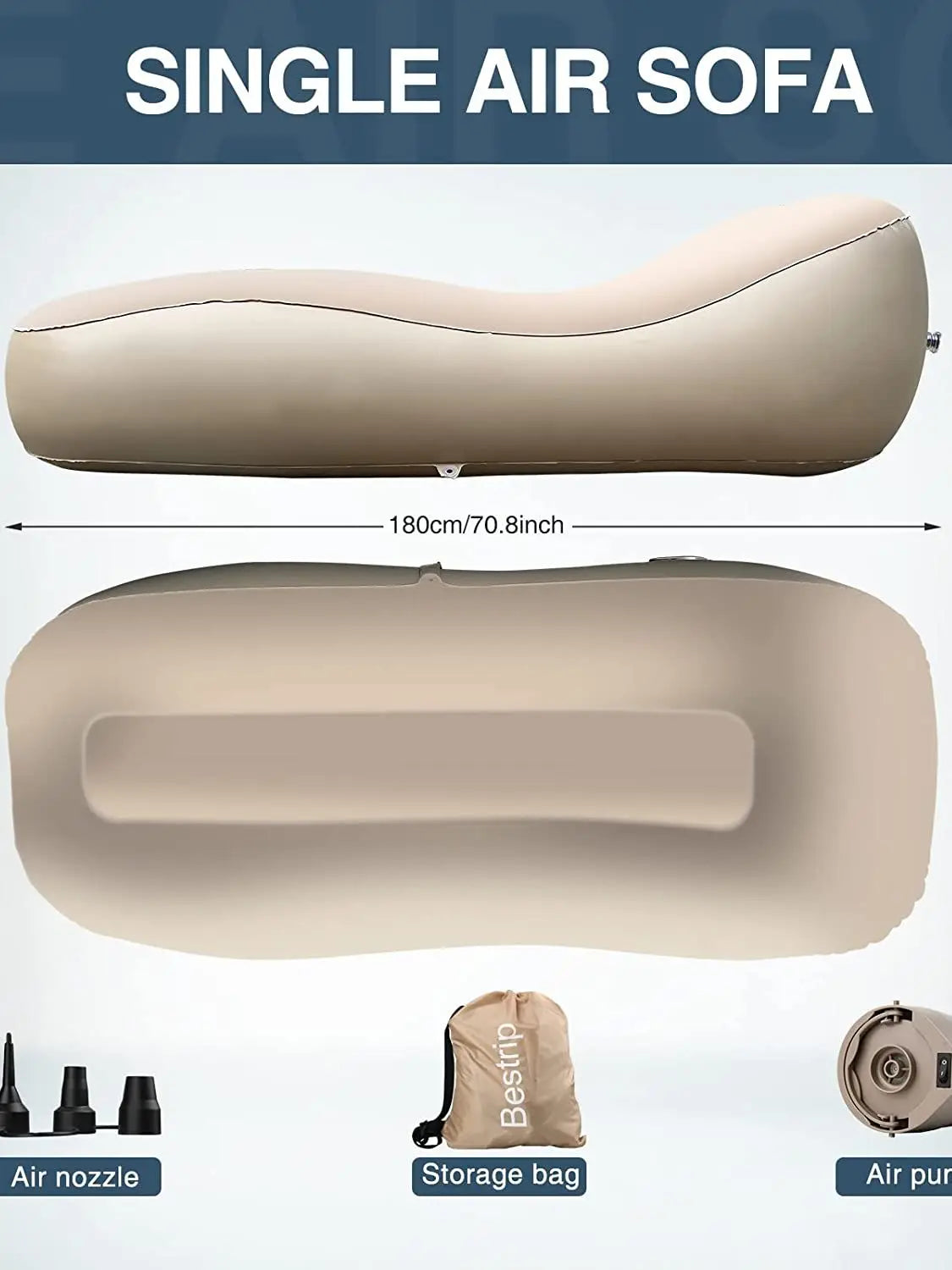 Bestrip Inflatable Couch, Air Mattress Sofa Bed Camping Air Chair For Backyard Beach Travel Camping Picnic Outdoor Furniture