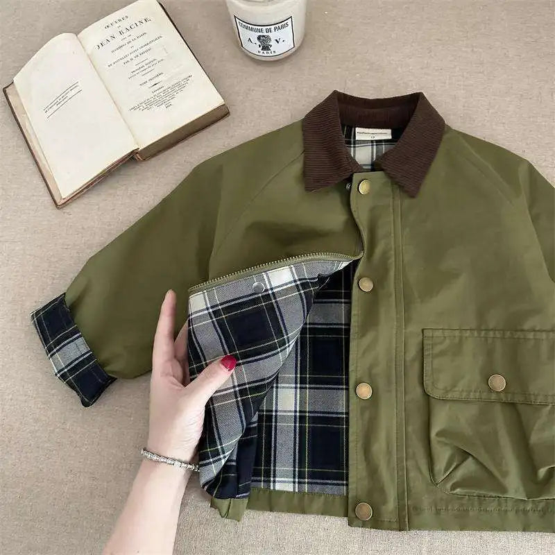2025 UNITIM Spring Autumn Kids Boys Jacket Plaid Spliced Pocket Long Sleeve Toddler Boys Outerwears Coat Children Boys Jacket