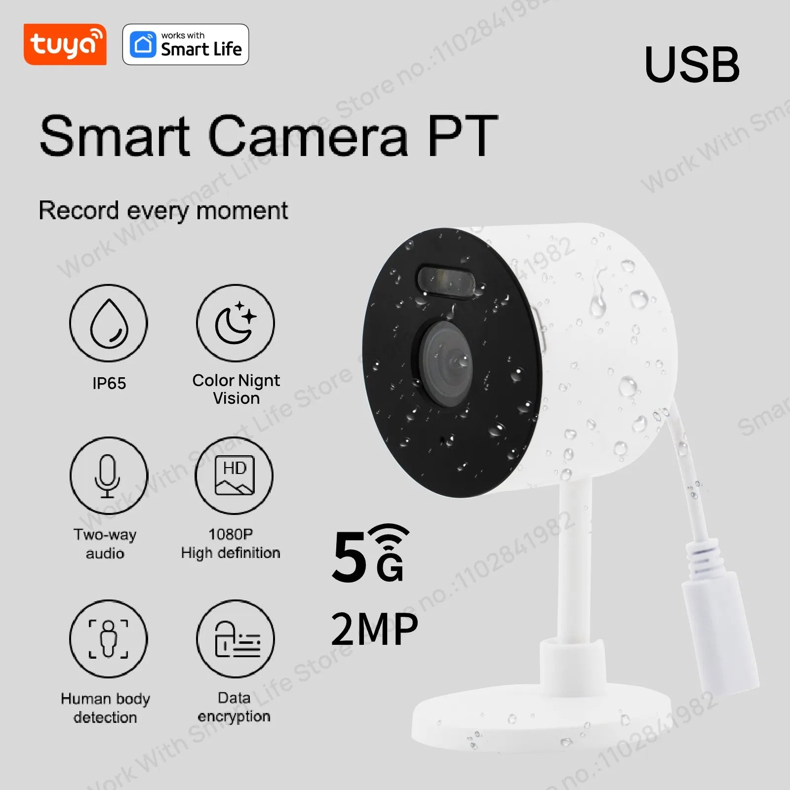 5G & 2.4G Tuya Smart Indoor/Outdoor Security Camera for Home,Baby/Elder/Pet Camera With Phone App,Color Night Vision 2-Way Audio