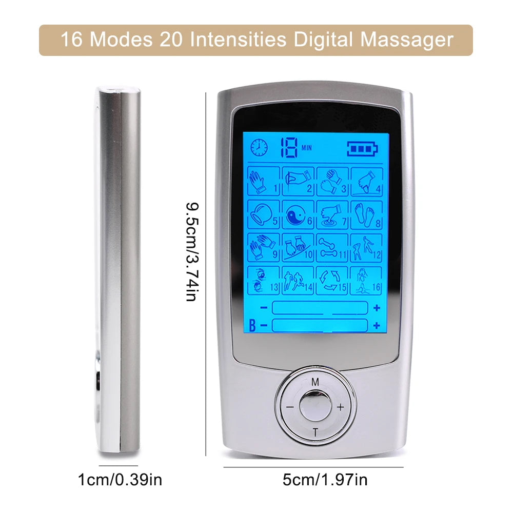 TENS Machine EMS Muscle Stimulator USB Charging for Pain Relief Treatment Using 16 Mode Dual Channel Electronic Pulse Massager