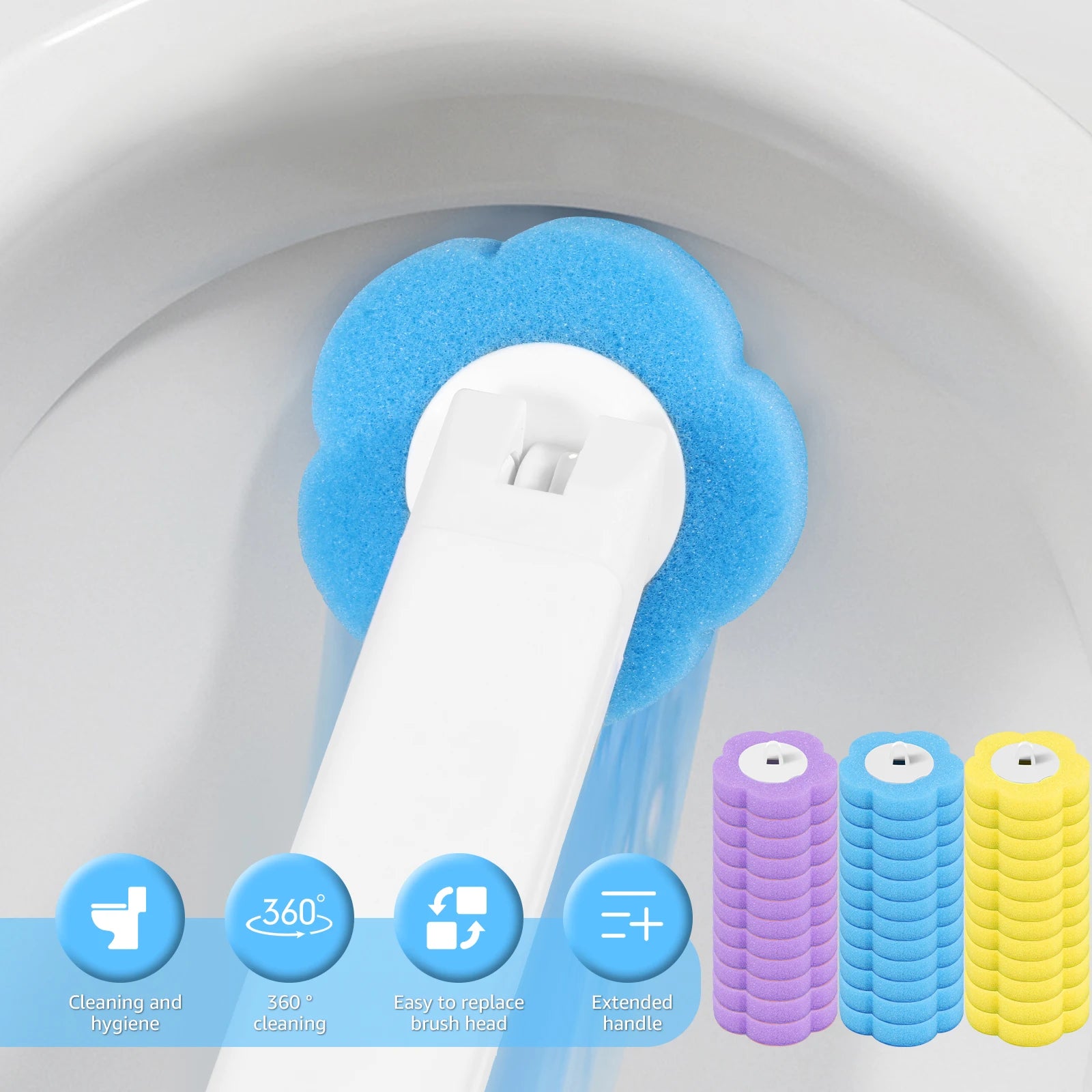 18-36Pcs Disposable Toilet Brush with Extended Handle Bathroom Toilet Brush Holder Cleaning Kit Replacement Head 360° Deep Clean