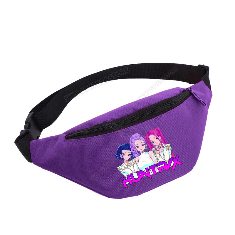 KPop Demon Hunters Girl Waist Bag Movie Anime Kids Fanny Packs Cartoon Cute Crossbody Chest Packs Lightweight Child Belt Bum Bag