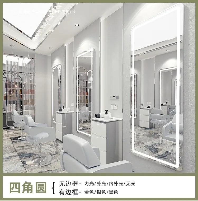 Wall-mounted simple hairdresser floor mirror LED perm and dyeing mirror table touch