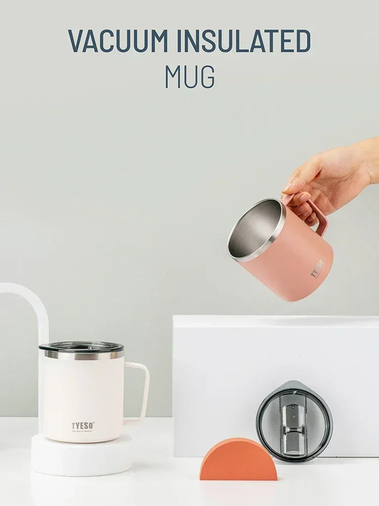 Tyeso 400ML Coffee Cups 304 Stainless Steel Mug with Visual Lid Portable Traveling Home Office Outdoor Water Cup Drinkware Gifts