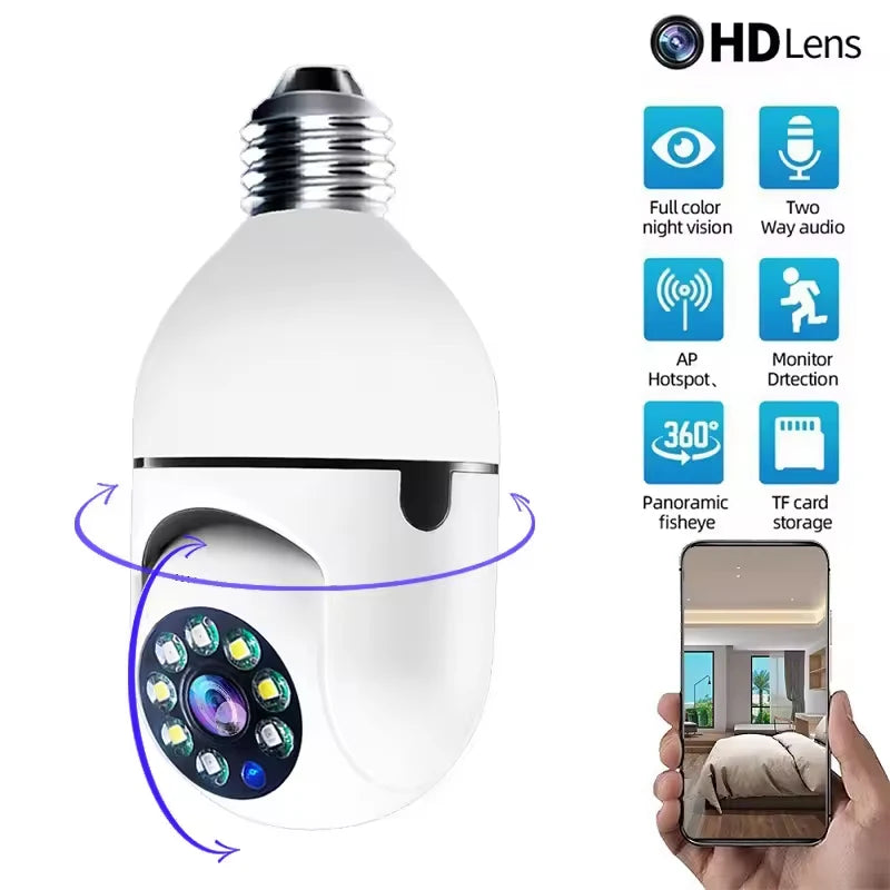 Bulb Surveillance Camera Full Color Night Vision Automatic Human Tracking Zoom Indoor Security Monitor Wifi Camera Smart Home