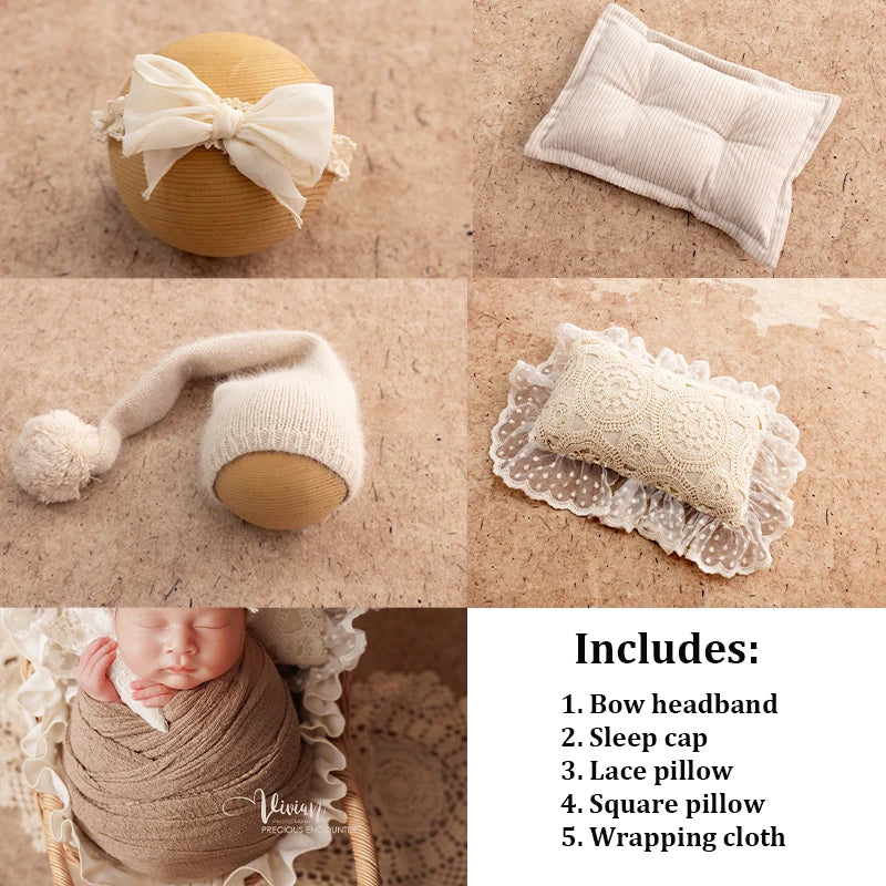 0-1month Newborn Photography Props Baby Girl Boy Cradle Prop Knitted Pompom Hat Posing Pillows Infants Studio Shooting Accessori