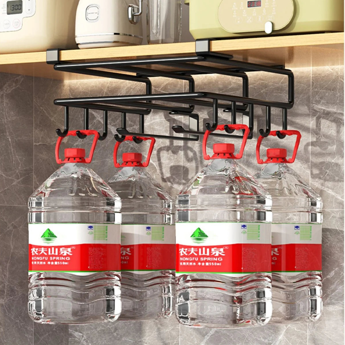 Kitchen Hanging Organizer Rack with Hooks Under Cupboard Paper Towel Rags Hanger Cutting Board Pot Cover Holder Storage Shelf