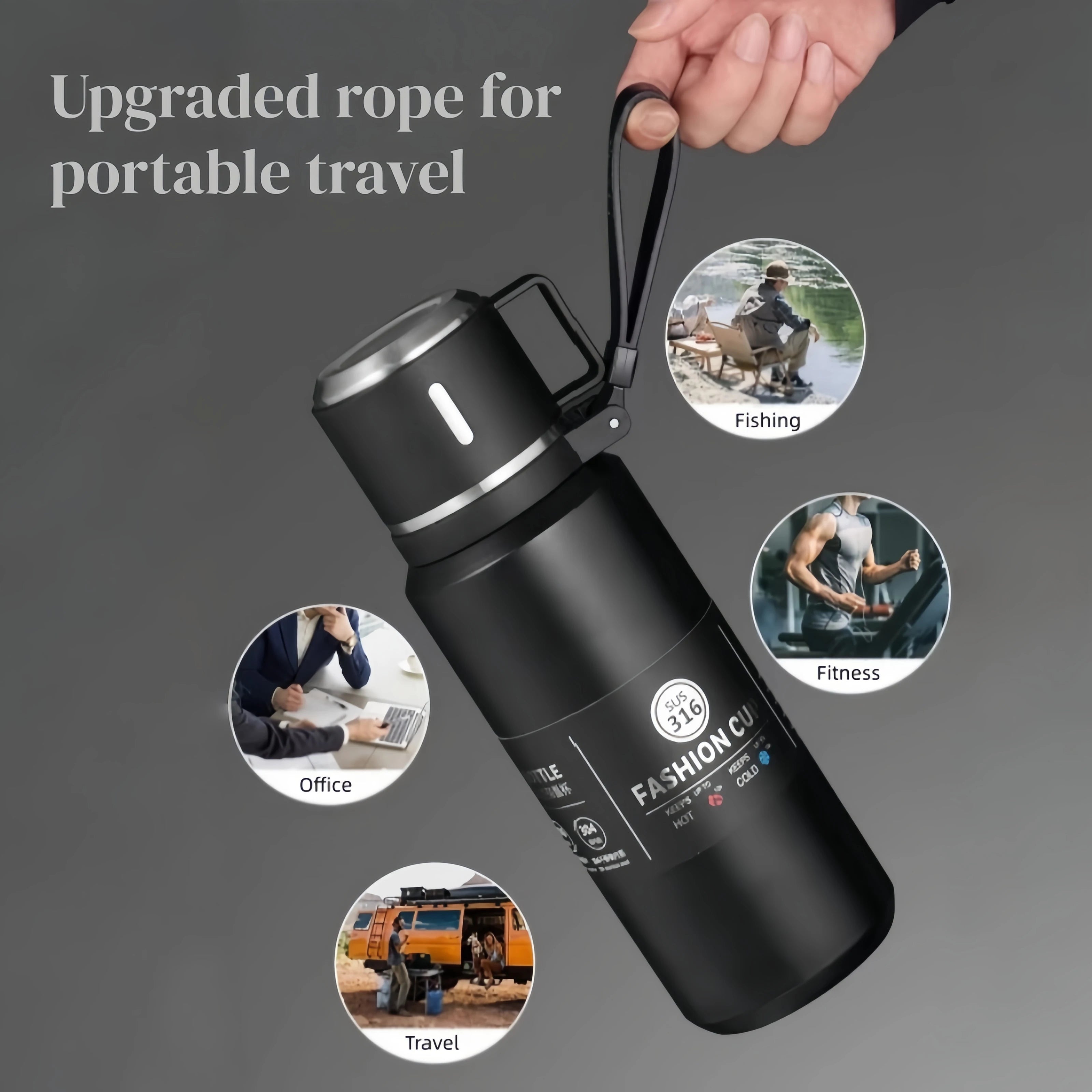 600-1500ml 316 Stainless Steel Vacuum Flasks Insulated Water Bottle Keep Cold and Hot Thermos Bottle for Coffee Tea Thermal Mug