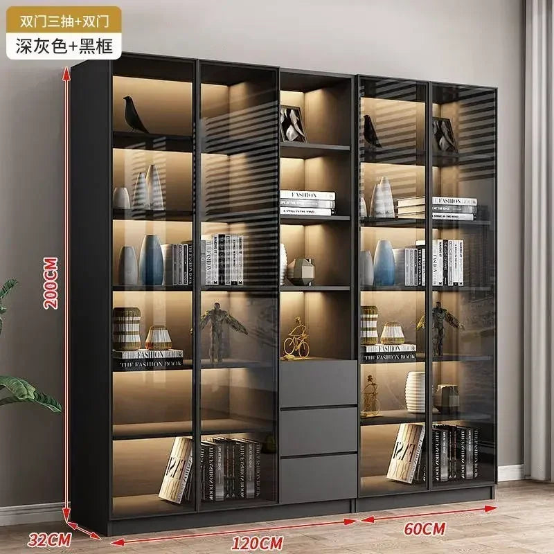 Modern Dust-Proof Bookcase with Glass Door Display Cabinet Modern Luxury Customized Home Living Room Integrated Bookshelf