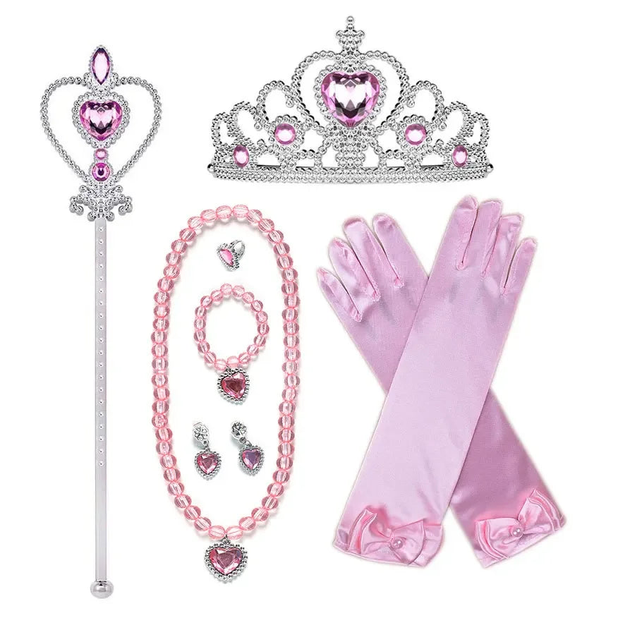 Princess Girls Anna Elsa Accessory Costume Photography Props Gloves Tiara Angle Fairy Wand Jewelry Set Fancy Dress Role Play