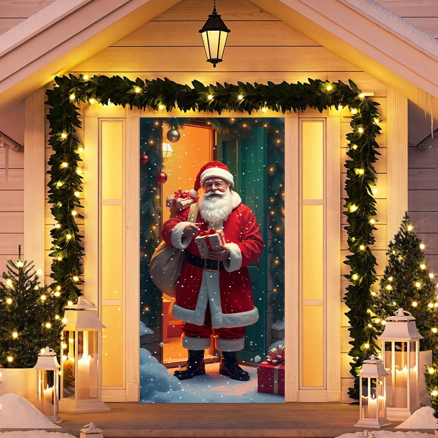 1pcs 2D Christmas Theme Door Cover Banner 2026 New Year Living room Decor Xmas Navidad Santa Snowman animals decor Favor Gift
