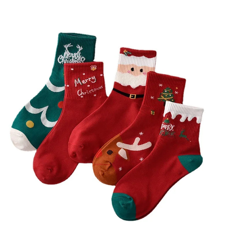 1/2/5Pairs Cotton Christmas Socks Ornaments Christmas Party Children Adult Gift Santa Reindeer Pattern Xmas New Year Decoration