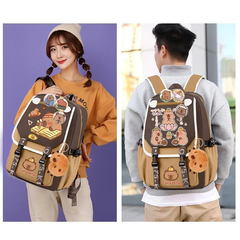 Kawaii Capybara Stylish Khaki Kid Backpack School Bag Casual Daypack Teens Boy Girl Shoulder Bag Children Schoolbag Backpack ﻿