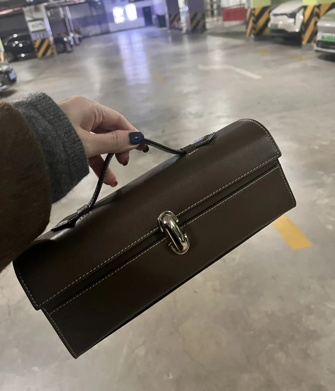 SAVETTE Brand Genuine Leather Small Square Bag Rectangular Baguette Tote Women's Simple Handbag