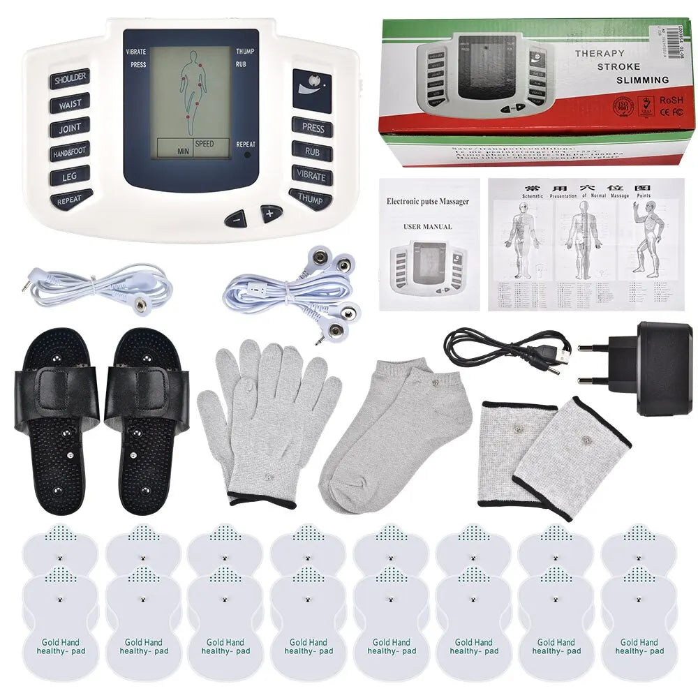 JR309 EMS Tens Massage Unit +16 Pads Russian Electrical Pulse Acupuncture Full Body Relax Muscle Massager Stimulator