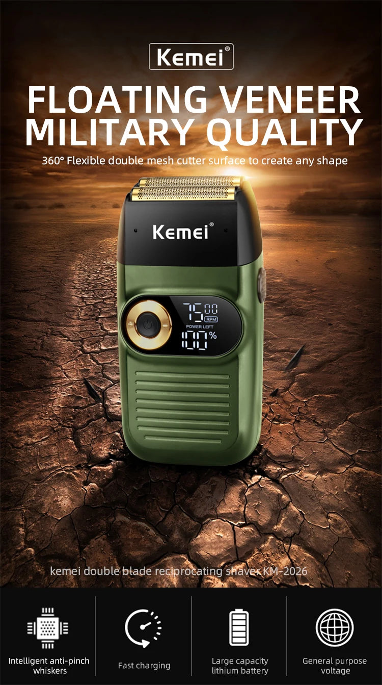 Kemei 2 in 1 Rechargeable Electric Shaver LCD Display Portable Cordless Men Reciprocating Razor Beard Trimmer