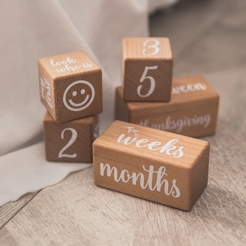 7pcs/set Wooden Baby Month Milestone Digit Record Card Newborn Birthday Gift Souvenir Baby Photo Photography Accessorie With Box