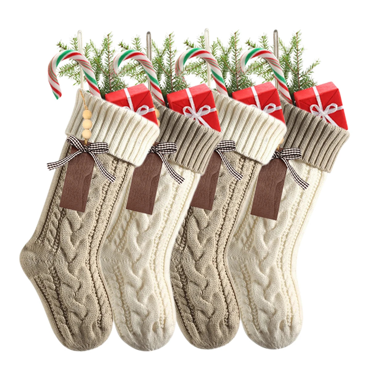 4-12PACK Christmas Stockings 18Inches Large Cable Knitted Stocking Xmas Hanging Stocking Decorations with Name Tags