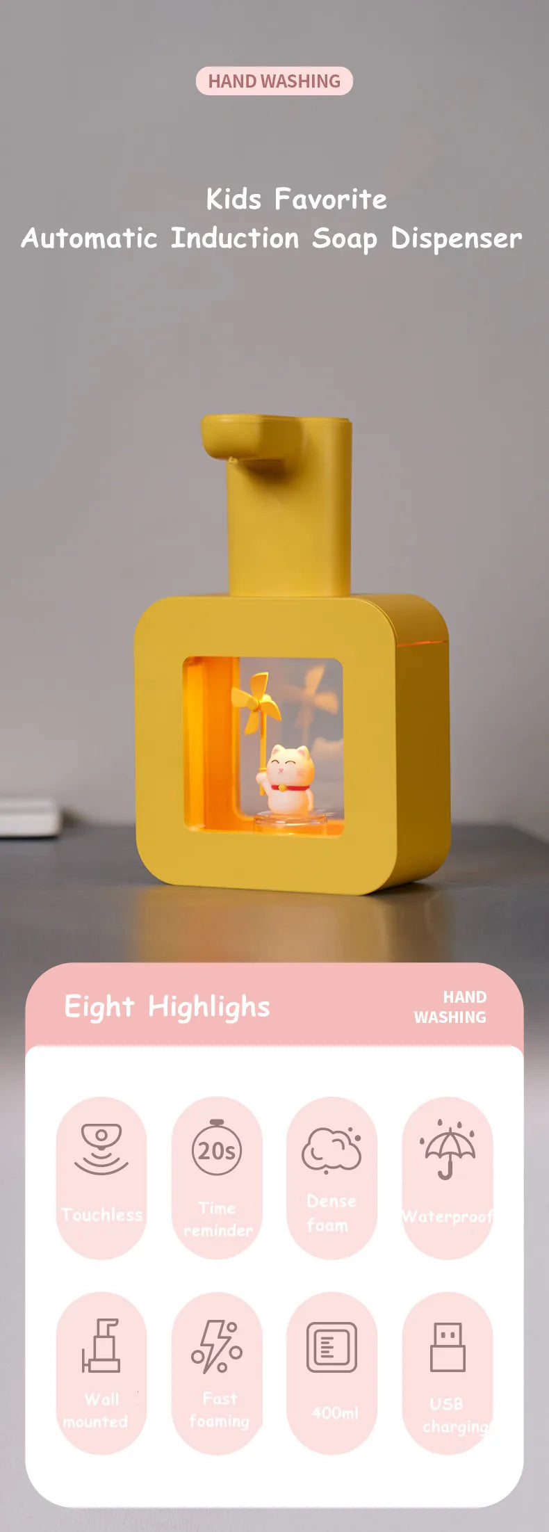 New Automatic Soap Dispenser Cute Pet Contact Free Hand Sanitizer USB Charging 400ml Liquid Dispensers Wash Handtizer Personal