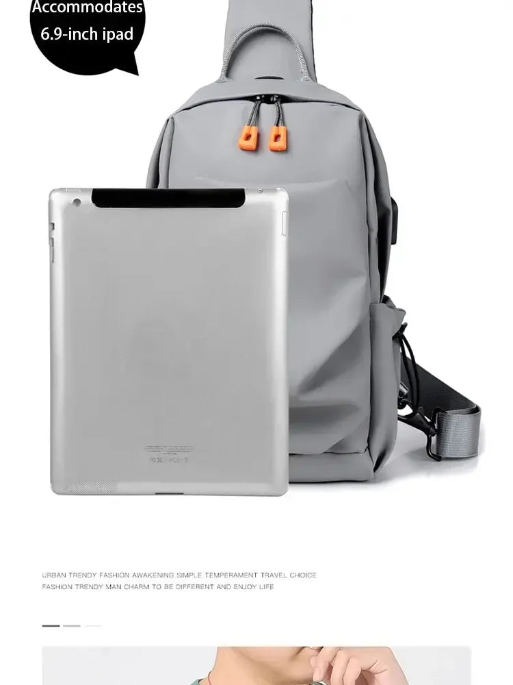 New Men's And Children's Chest Bag Waterproof Trend Simple Usb Charging Solid Color Multifunctional Messenger Bag Shoulder Bag