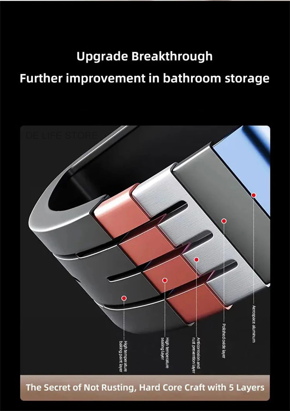 1-2PCS Bathroom Corner Shelf with Plastic Hook Towel Bar No Drill Space Aluminum Shower Storage Rack Bathroom Organizer