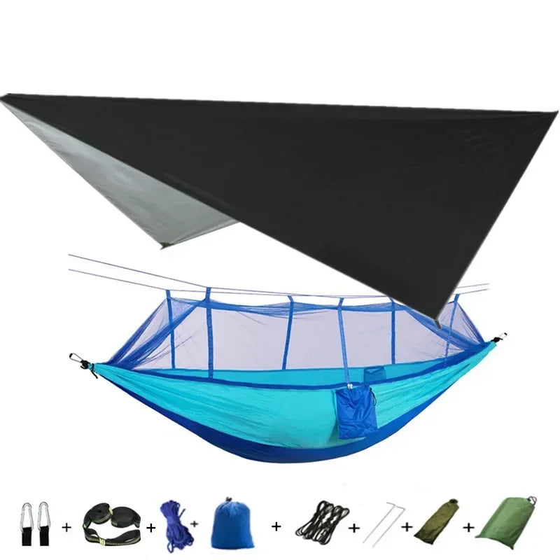 Camping Hammock with Mosquito Net&Rainfly Tent Tarp & Tree Straps,Portable Nylon Hammock Tent for Camping Hiking Backyard Travel