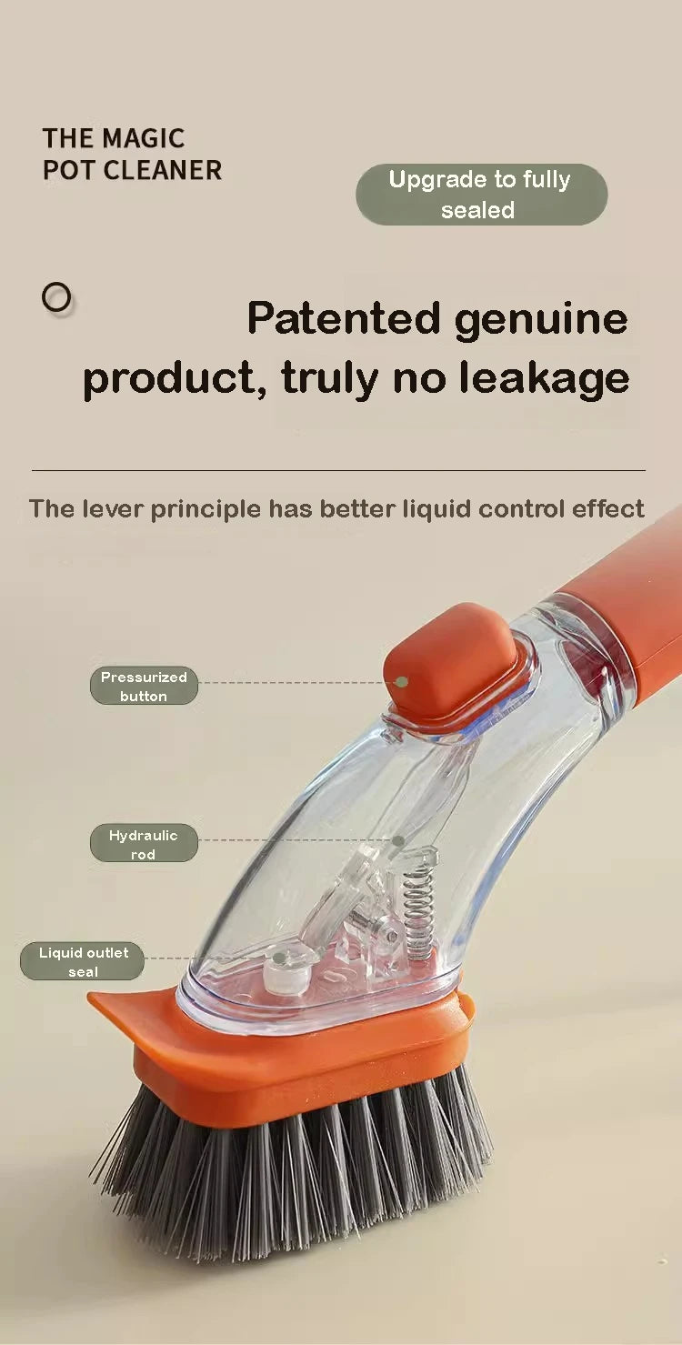 Refillable Liquid Cleaning Brush Kitchen Bowl Scrubber Cleaning Sponge Long Handle Dispenser Cleaner Tool Pot Brush Artifact