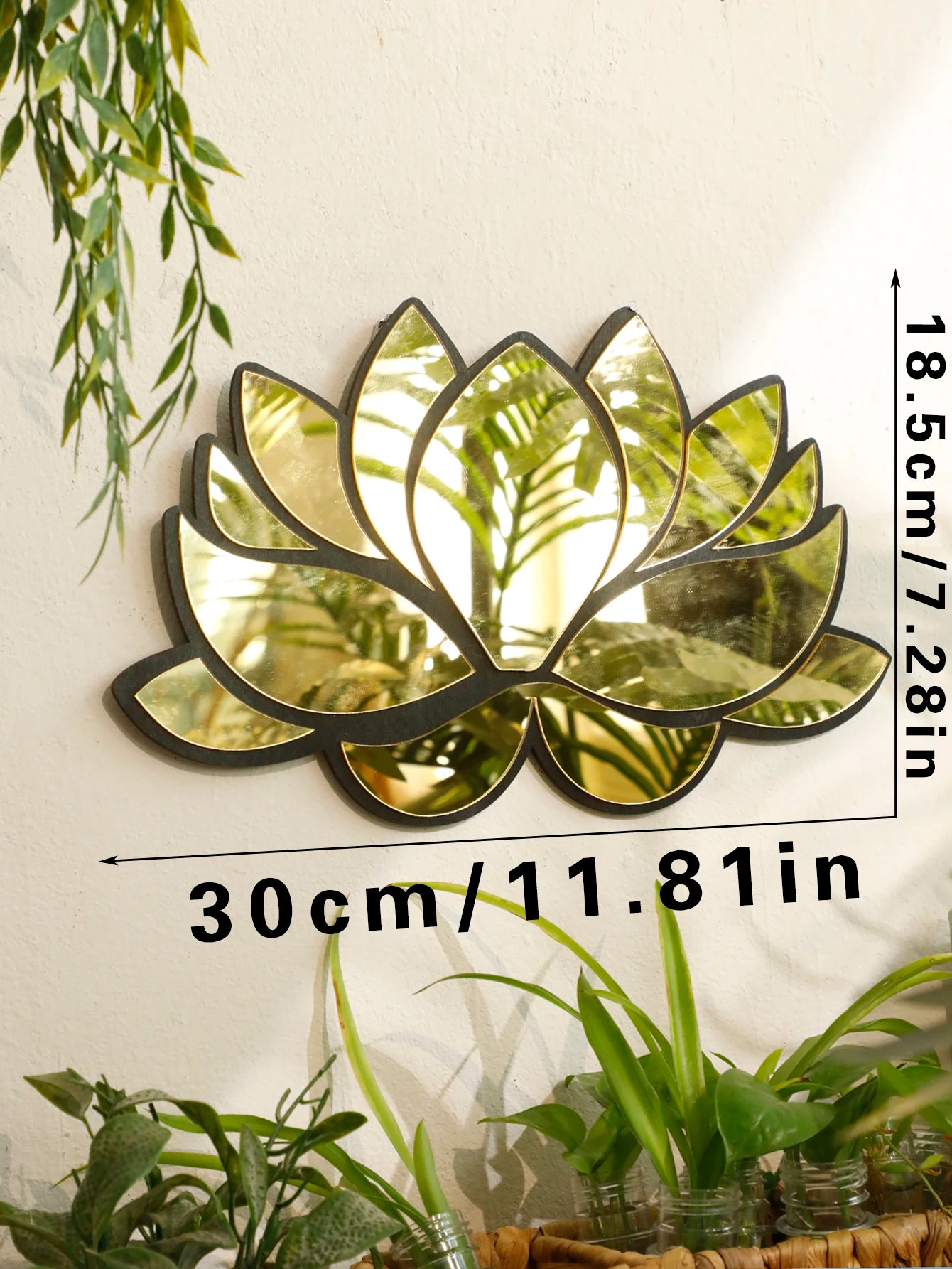 1Pc Acrylic Lotus Flower Wall Mirror – Decorative Modern Wall Hanging, Wooden Home Decor for Living Room, Bedroom, and Office