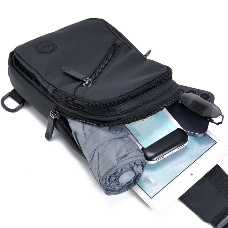 Leisure Leather-Look Fabric Men's Crossbody Bag Lightweight Outdoor Durable Men's Chest Bag Large Capacity Men's Shoulder Bag