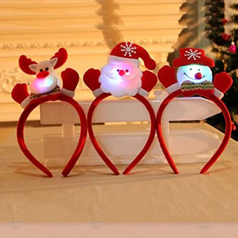 Christmas Headband LED Santa Claus Hair Hoop Xmas Snowman Headpiece Halloween holiday Party Hair Accessories for Women Girls