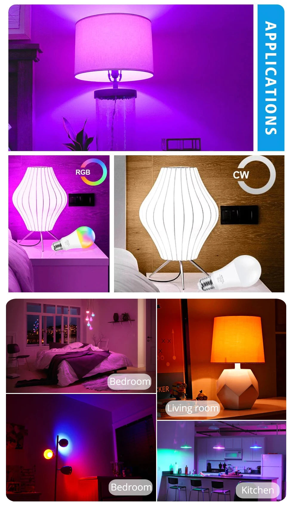 15W WiFi Smart Led Light Bulb E27 LED RGBCW Smart Bulb Voice Control Via Google Home Tuya Smart Life App Alexa RGB Lamp 110-220V