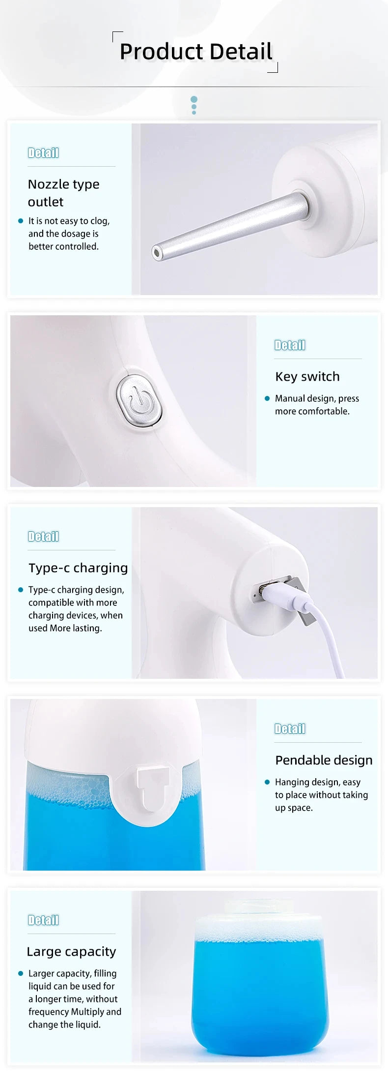 Electric Liquid Foam Dispenser Gun Automatic Continuous Foaming Shampoo Face Wash God Detergent Bathroom Bubble