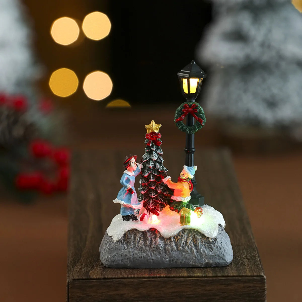 LED Light-emitting Christmas Decorative Ornaments Small House Micro Landscape Christmas Snowman Street Lamp Ornaments Xmas Gifts
