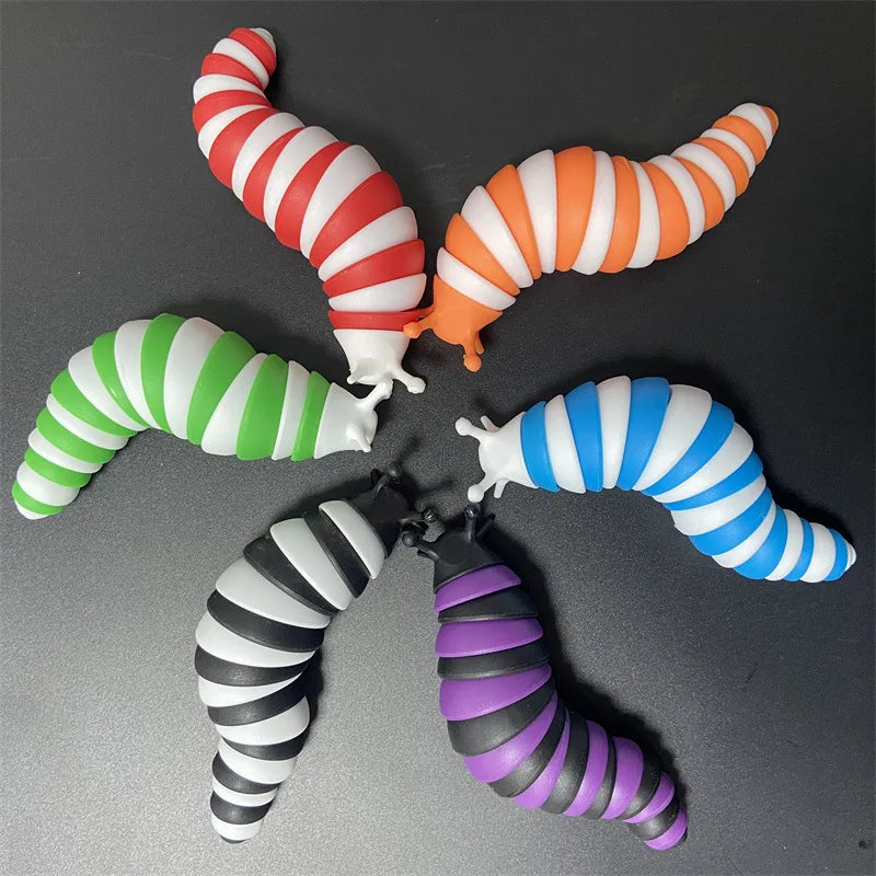 3D Slug Fidget Toy Colorful Slug Snail Toy Articulated Flexible All Ages Relief Anti-Anxiety Sensory Toys for Children