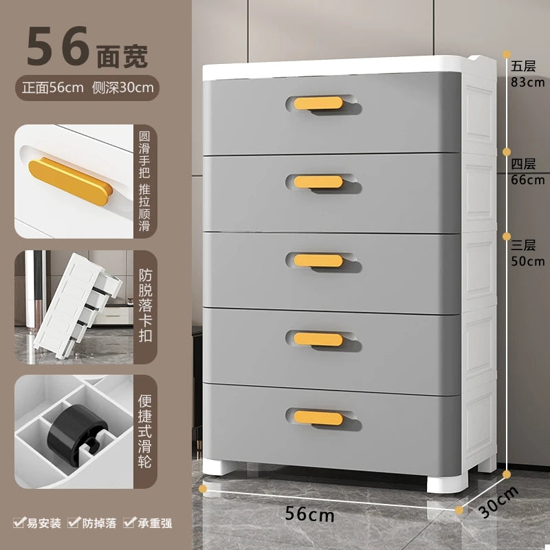 Thickened Drawer Storage Cabinet, Multi-Layer PP Organizer, Silent-Wheel Bedside Cabinet, Modern Large-Capacity Home Storage Box