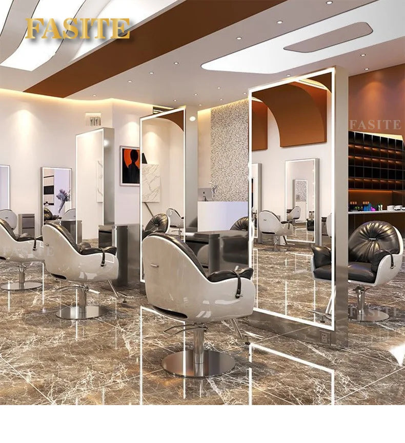 Rose gold, double-sided floor-to-ceiling  , barber shop mirror table, special perm and dyeing  , full-body hair cutting mirror.