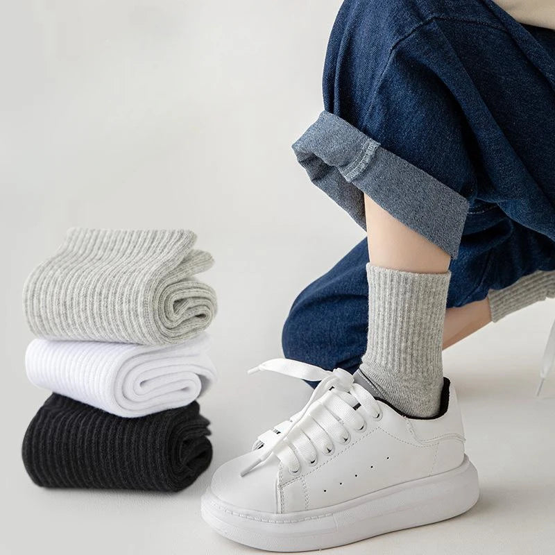 Horetong 5 Pairs Pure Cotton Soft Student Socks Breathable Absorbing Sweat Sport Socks Boys Girls Middle Tube Sock For 3-13 Year