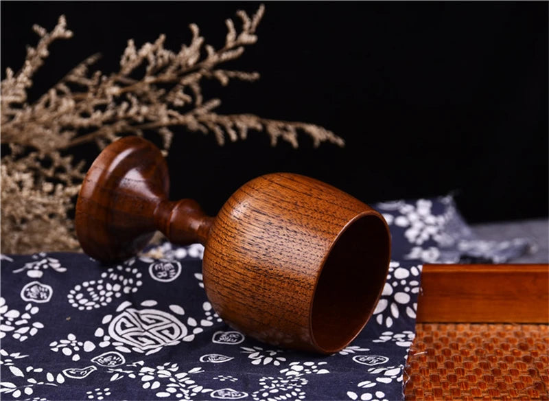 Handmade Natural Spruce wood Goblet Cup Environmental Classical Wine Glass Round Red Wine Teapcup Solid Wooden Goblets Drinkware