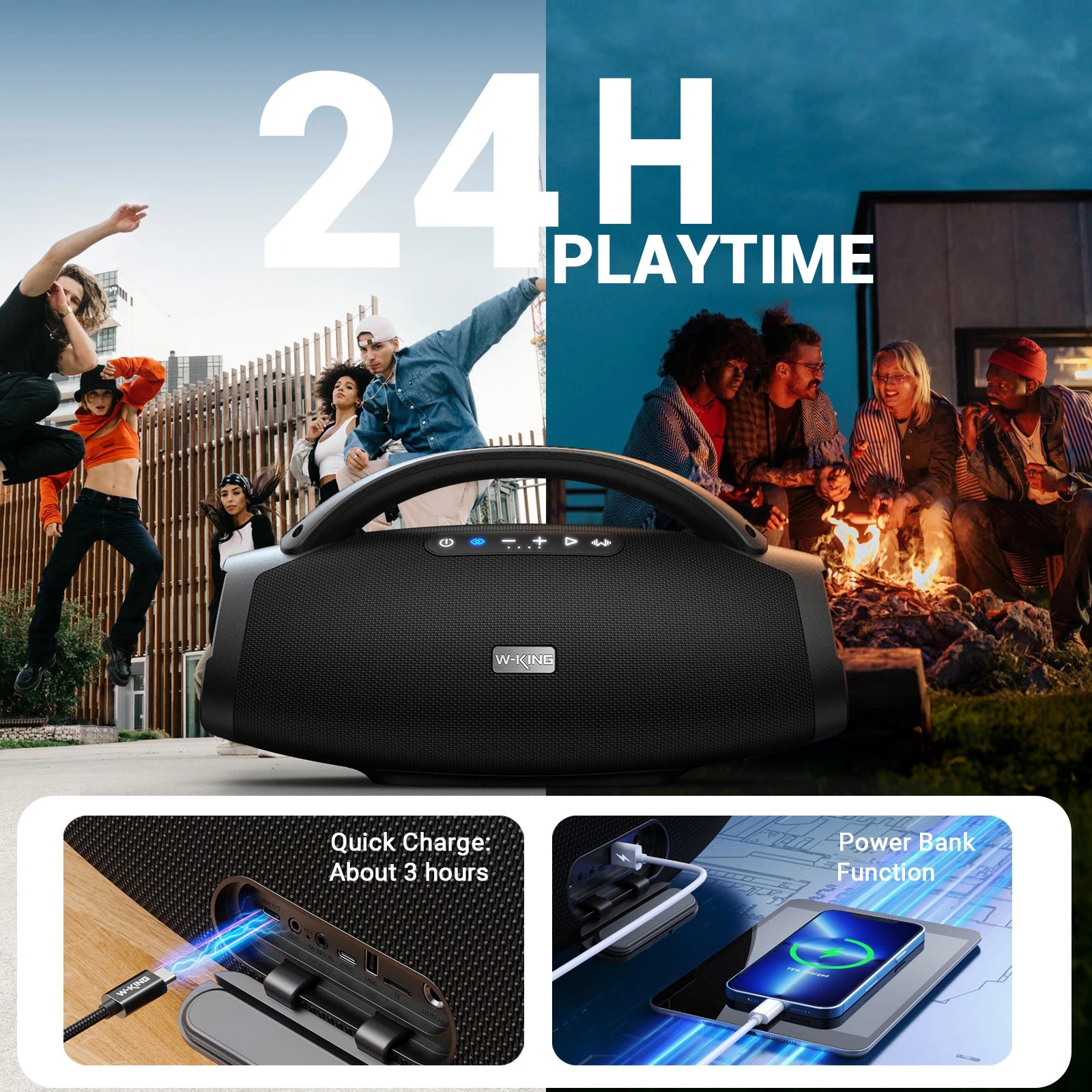 W-KING X20 Portable Bluetooth Speaker 200W RMS Outdoor Wireless Speaker IPX7 Waterproof Speaker Party Camping 24H Playtime