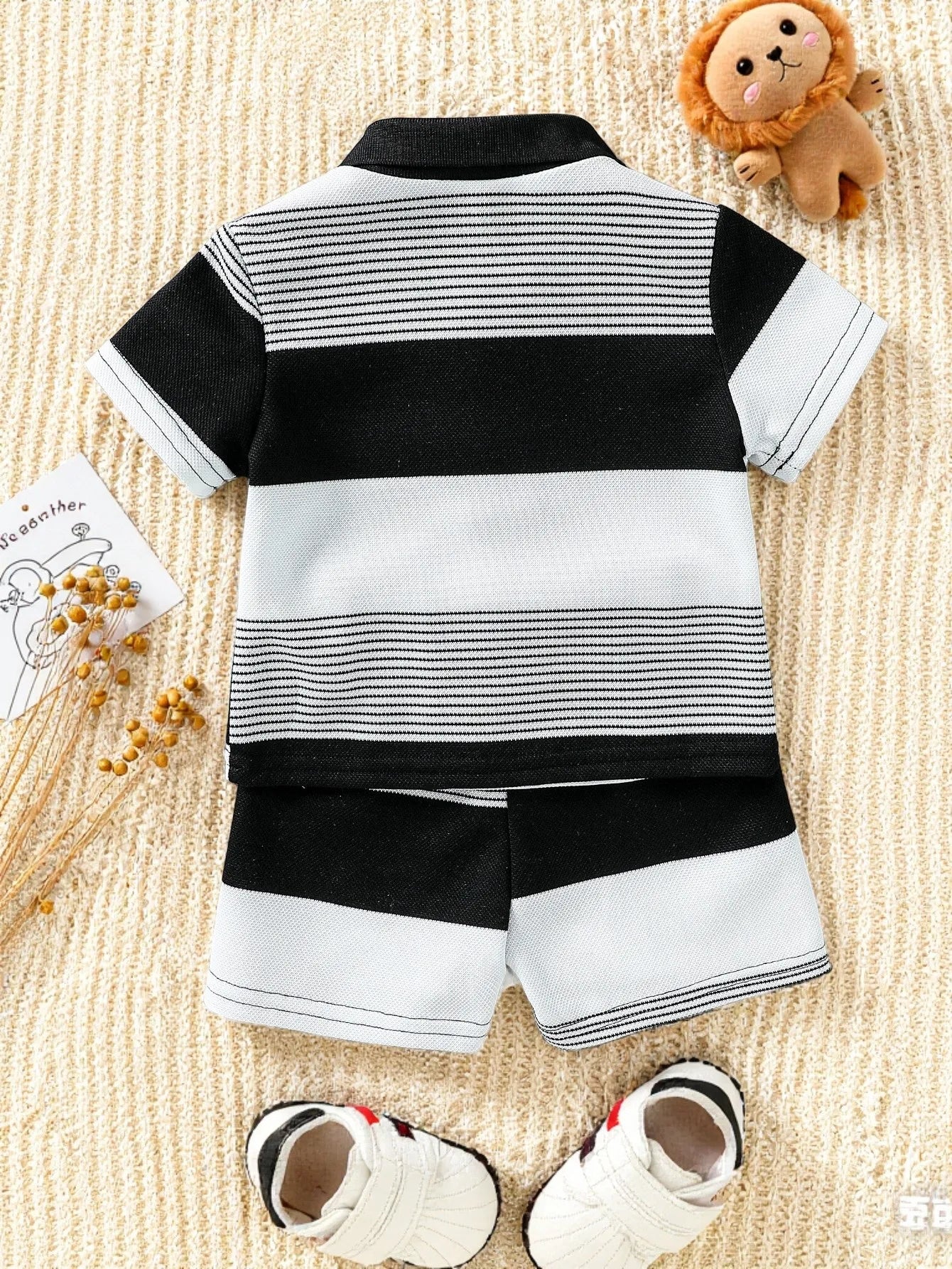 Children’s Summer New Arrival Boys’ Regular Striped Teddy Bear Short T-Shirt and Shorts Casual Sport Two-Piece Set