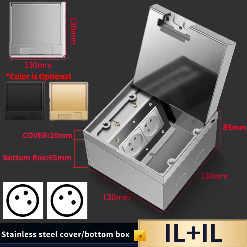 Modern Flat Floor Socket 130mm- Embedded with USB Ports, 304 Stainless Steel - Waterproof Integration with Marble Flooring