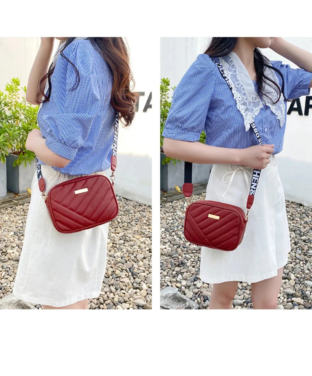 High quality women's PU rolling strip camera bag shoulder bag mobile phone bag casual crossbody bag