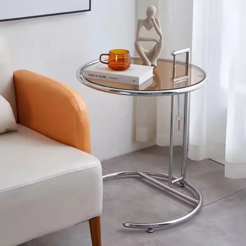 Nordic Glass Coffee Tables Living Room Furniture Side Table Balcony Stainless Steel Lifting Tea Table Transparent Bedside Tables